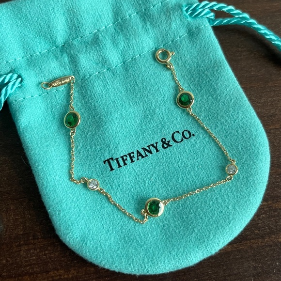 SOLD Tiffany & Co. Tsavorite Diamond Color by the Yard Bracelet 18k Yellow Gold - Picture 4 of 6